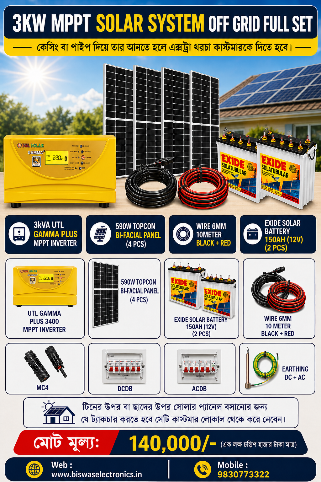 New 3kw Mppt Solar System Off Grid 4 Panel Full Sat