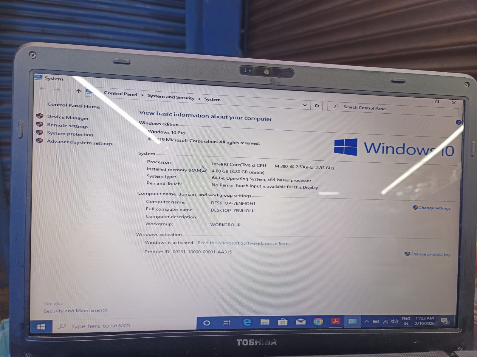 Olds Toshiba Laptop i3/1st/4g.b/500 G.b Hdd