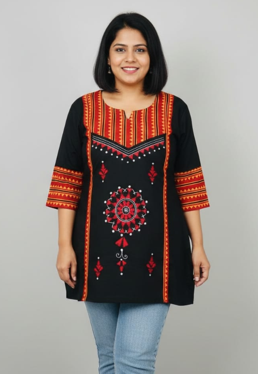 Black Printed Short Kurti