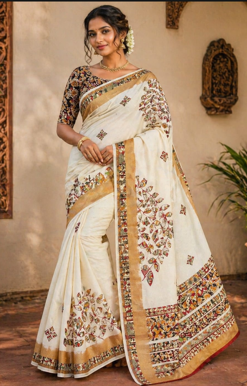 White Lebel Saree Printed